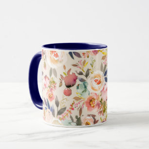 Mug Floral rustique d'aquarelle brune rose ene ivoire