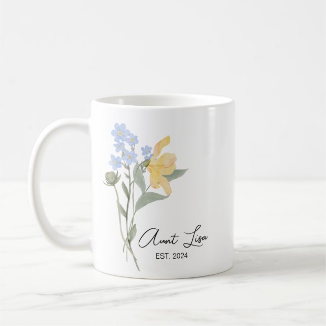 Mug Floral Tante EST. 2024, Bientôt Être Tante Don (Gauche)