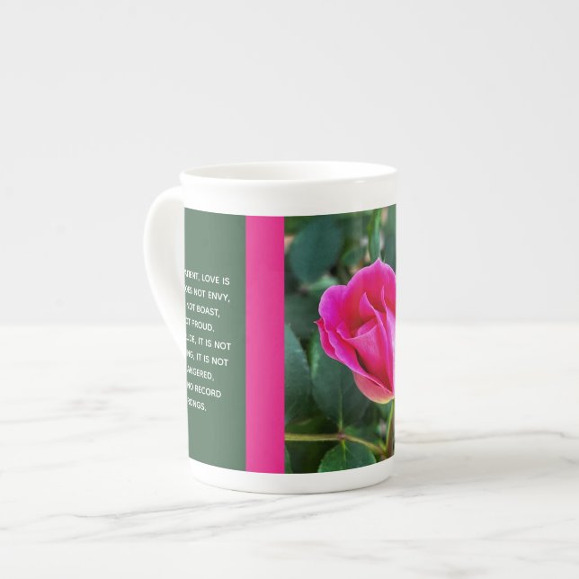 Mug floral, Verse corinthien rose sur l'amour (Devant gauche)