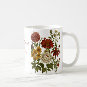 Mug Floral Vintage Personnalisé, Cadeau avec Nom P