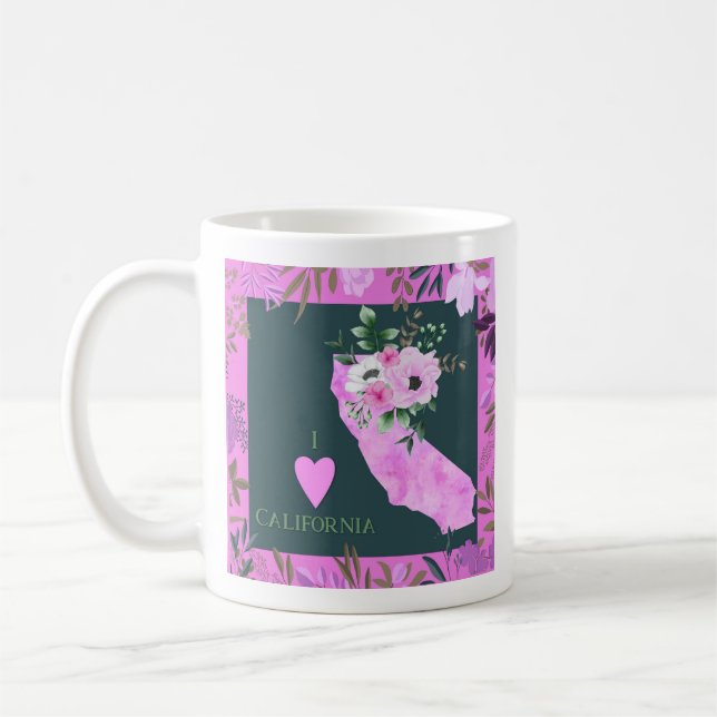 Mug Floral violet I Love California State Map (Gauche)