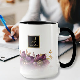 Mug Floral violet monogramme