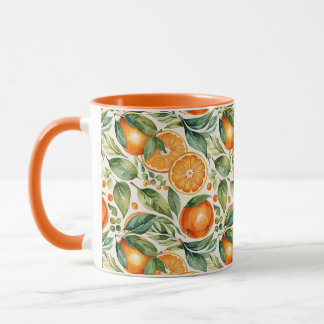 Mug Floral Watercolor Orange Citrus Botanical Pattern