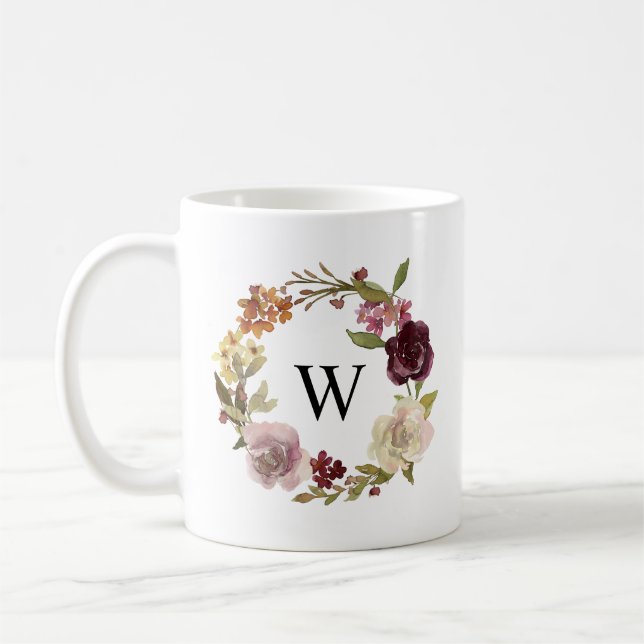 Mug Floral Watercolor Wreath Monogram (Gauche)