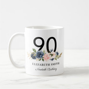 Mug Florale d'or flush de Navy personnalisées 90e ann