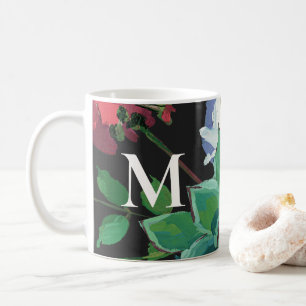 Mug Flore d'aquarelle foncée avec monogramme