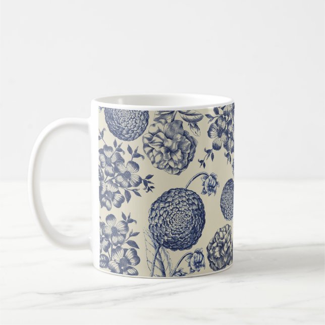 Mug Flore d'impression florale de fleurs bleues antiqu (Gauche)