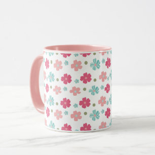 Mug Flore simple et ditsy en rose et Turquoise