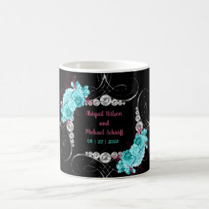 Mug Flore Turquoise et Mauve Elegant Rhinestone