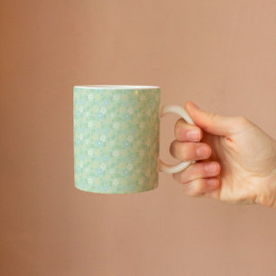 Mug Flore verte douce avec Fleurs Bleues Jaunes Blance