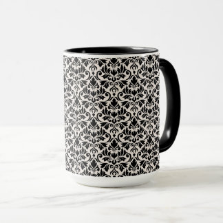 Mug Flourish Damask Pattern Black on Cream