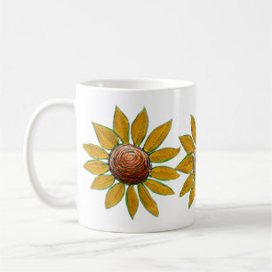 Mug Flower Art Rustic Ranch Style Country Jaune Rouge