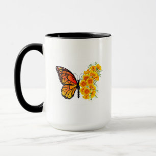 Mug Flower Butterfly with Yellow California Poppy