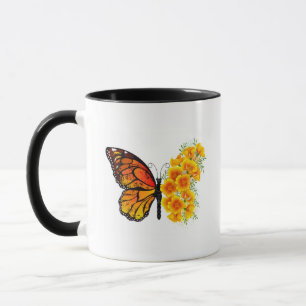 Mug Flower Butterfly with Yellow California Poppy