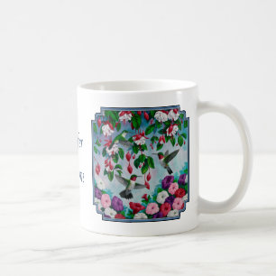 Mug Flower Garden and Hummingbirds Blue