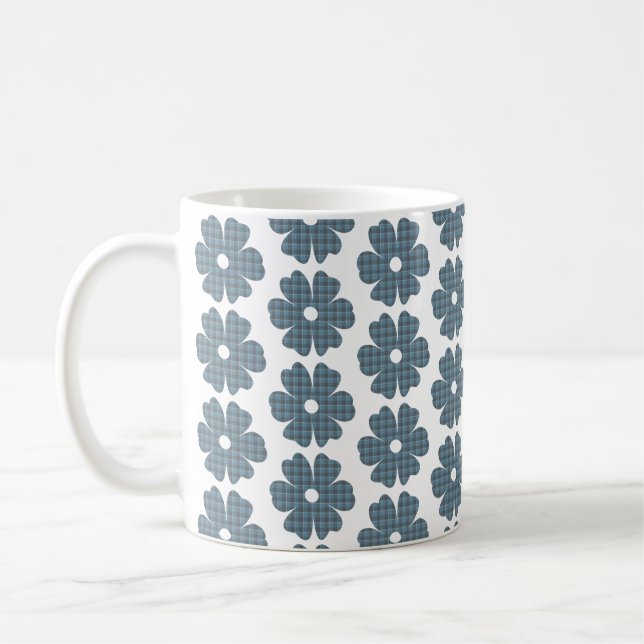 Mug Flower Shape Plaid Blue Gray (Gauche)