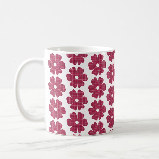 Mug Flower Shape Plaid Red Pink (Gauche)