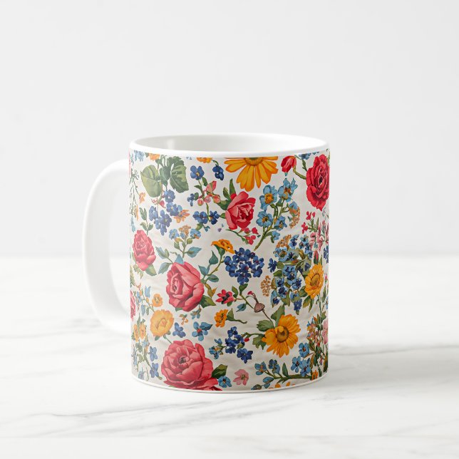 Mug Flowers Everywhere, colorful design, (Devant gauche)