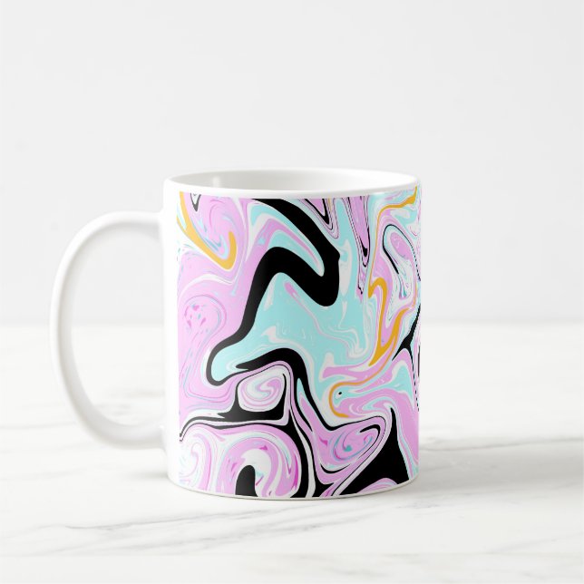 Mug Fluid Art Cotton Bonbon rose, Turquoise, noir et o (Gauche)