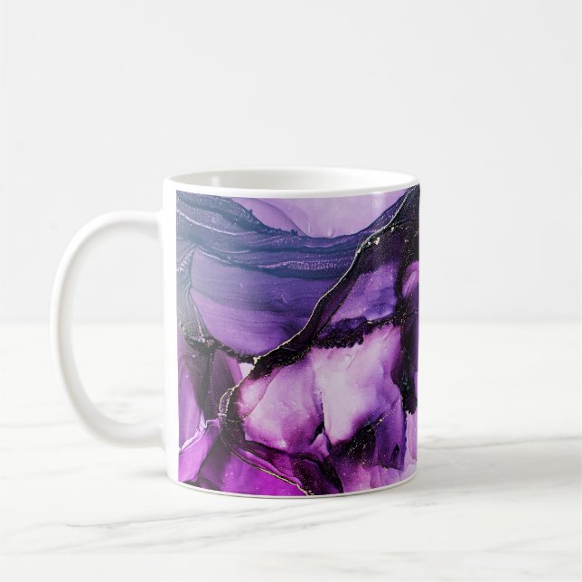 Mug Fluid Art : violet et or luxe (Gauche)