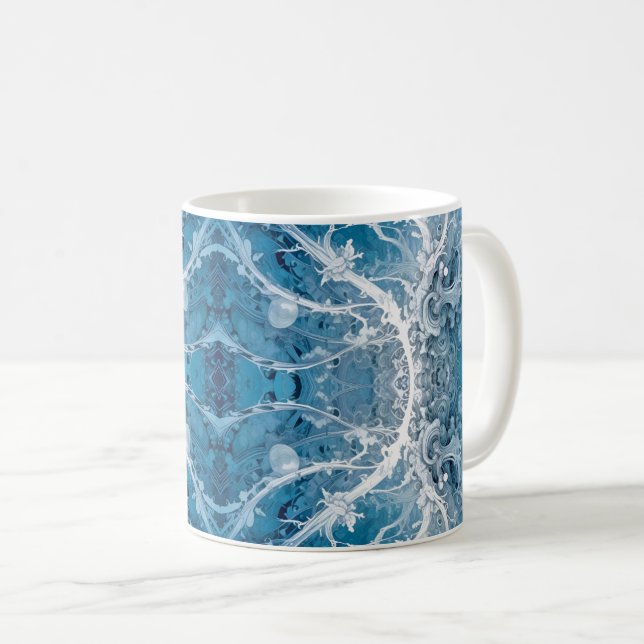 Mug Flux cosmique sacré - Symétrie argent bleu (Devant droit)
