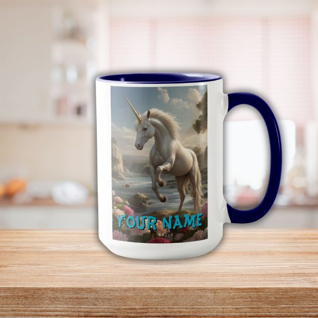 Mug Flux Unicorne Blanc Personnalisé (Personalized White Unicorn Flower Stream Mug)