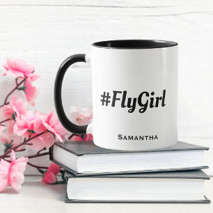 Mug #FlyGirl Typographie Nom personnalisé Simple Moder