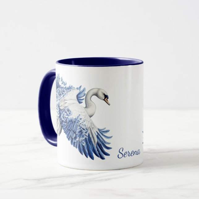 Mug Flying Blue Swan Floral Monogram (Devant gauche)