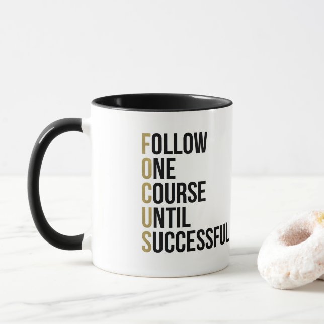 Mug Focus motivation entreprise soumission noir typogr (Avec donut)