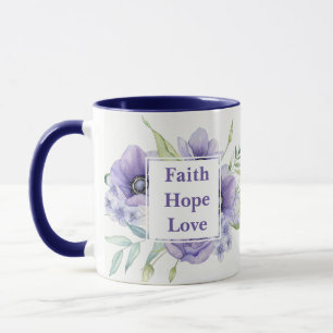 Mug Foi Espoir Amour avec fleurs aquarelles Monogramme