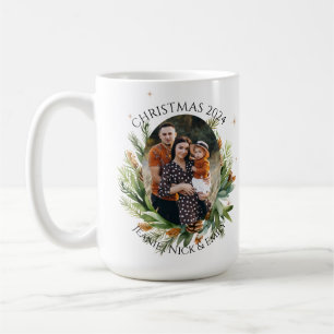 Mug Foliage Vert Feuilles Famille Photo Joyeux Noël