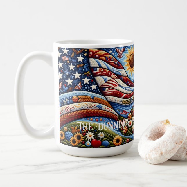 Mug Folk Art American Flag Paysage (Avec donut)