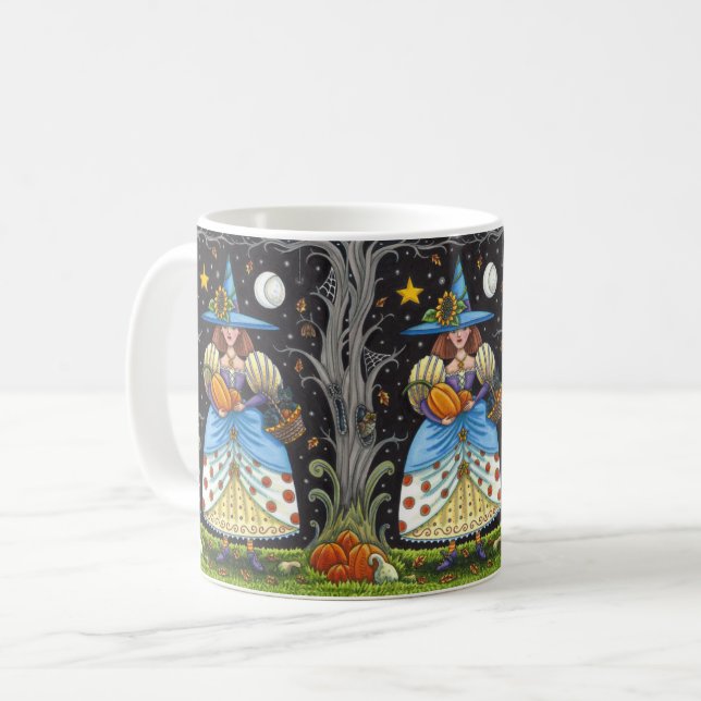 MUG FOLK ART WITTER EN BOIS ÉFFRAYANTS, CHAT NOIR & OW (Devant gauche)