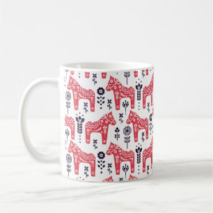 Mug Folk swedish horse floral seamless pattern.