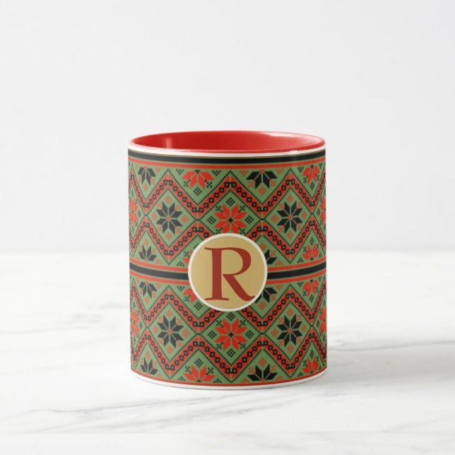 Mug Folklore Personnalisé Monogramme ROUGE VERT Co (Centre)