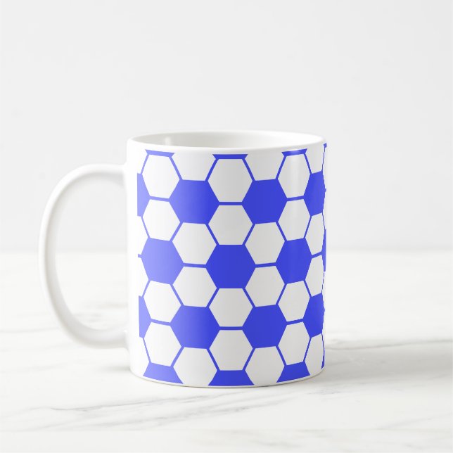 Mug Football / Soccer Ball Texture - Blanc et Bleu (Gauche)