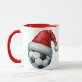 Mug Football wearing a Santa Hat