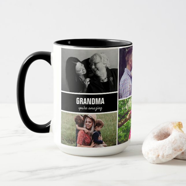 Mug for Grandma family Photo Collage personnalisé (Avec donut)