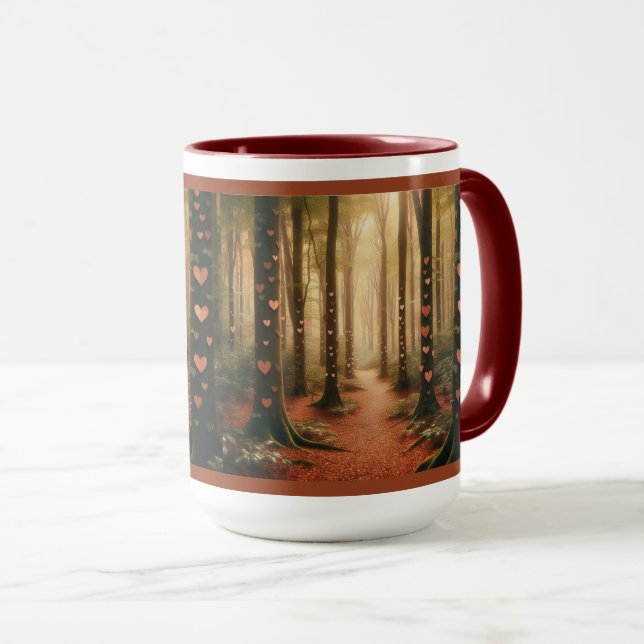 Mug - forest scene with hearts (Front Right)