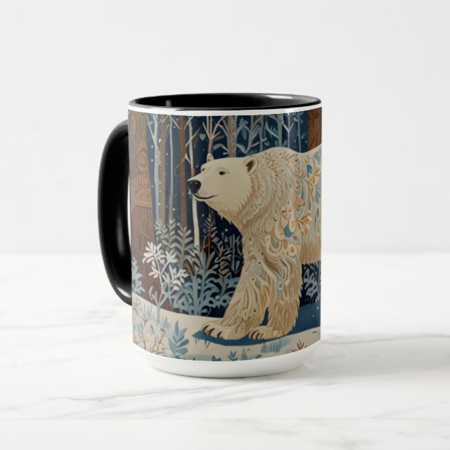 Mug Forêt bohème d'hiver de l'ours blanc rétro (Devant gauche)