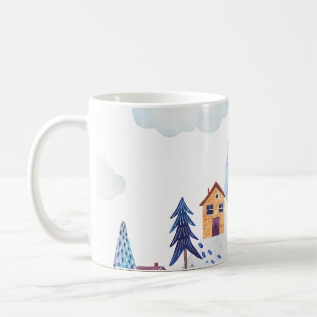 Mug Forêt d'aquarelle : Illustration du paysage idylli (Gauche)