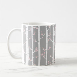 Mug Forêt d'arbres de bouleau de rose gris, blanc et