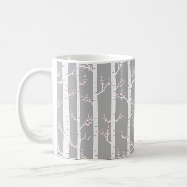 Mug Forêt d'arbres de bouleau de rose gris, blanc et (Gauche)