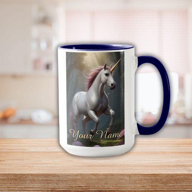 Mug Forêt de licorne blanche personnalisée (Personalized White Unicorn Forest Mug)