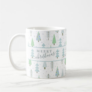 Mug Forêt de Noël Joyeuse moderne Arbres Vert Bleu