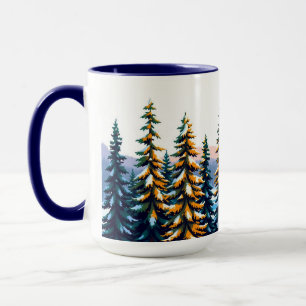 Mug Forêt enneigée de pins de Yellowstone, esthétique 