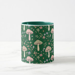 Mug Forêt sombre Émeraude Champignons Motif sans coutu