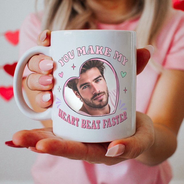 Mug Forme cardiaque Photo personnalisée Valentine, bat (Créateur téléchargé)