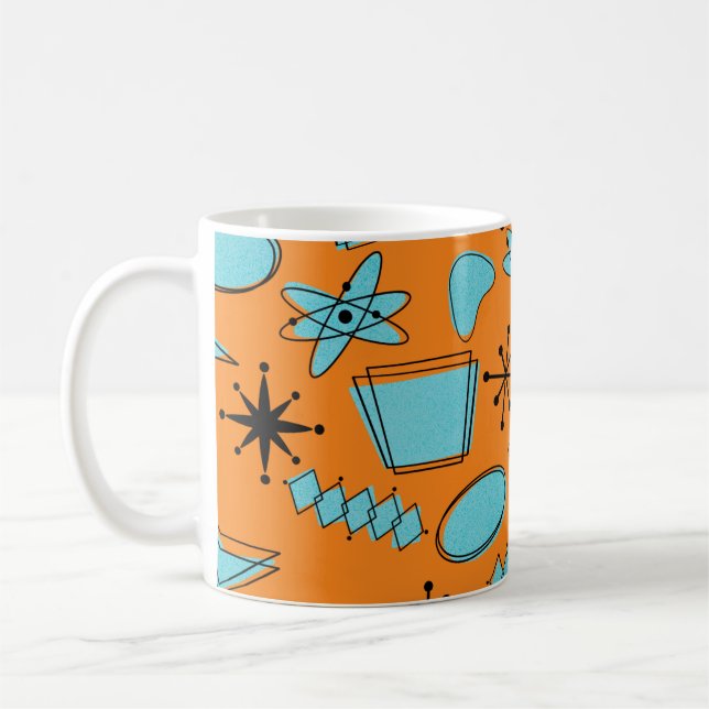 Mug Formes atomiques MCM Turquoise sur orange (Gauche)