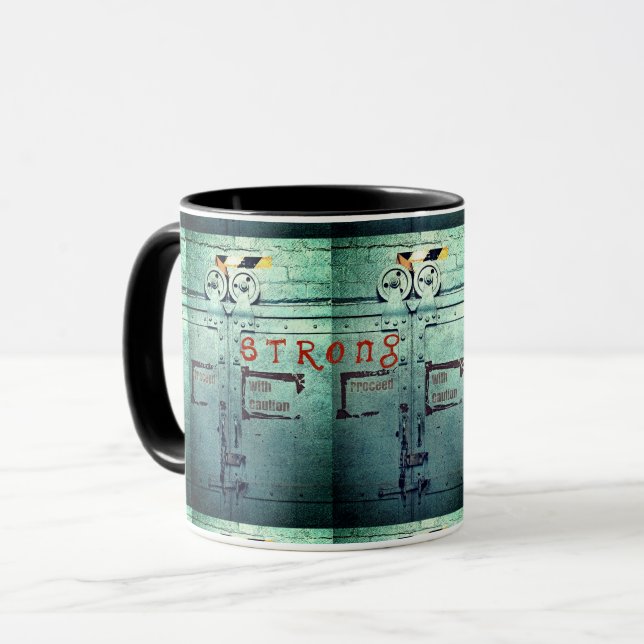 Mug Fort, Procéder avec prudence bleu gris industriel (Devant gauche)